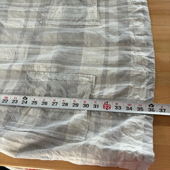 Eileen Fisher Women’s Large Cream Gray Plaid Linen Pockets Mini Dress Sheath - Picture 10 of 10